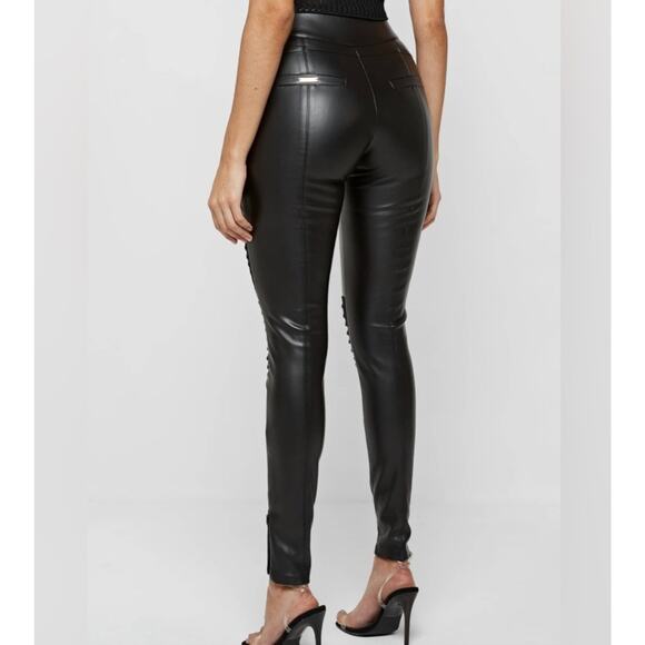 Maniere De Voir Leggings Womens Matte Vegan Leather Contour Side Ankle Zip 2 US - Picture 4 of 8